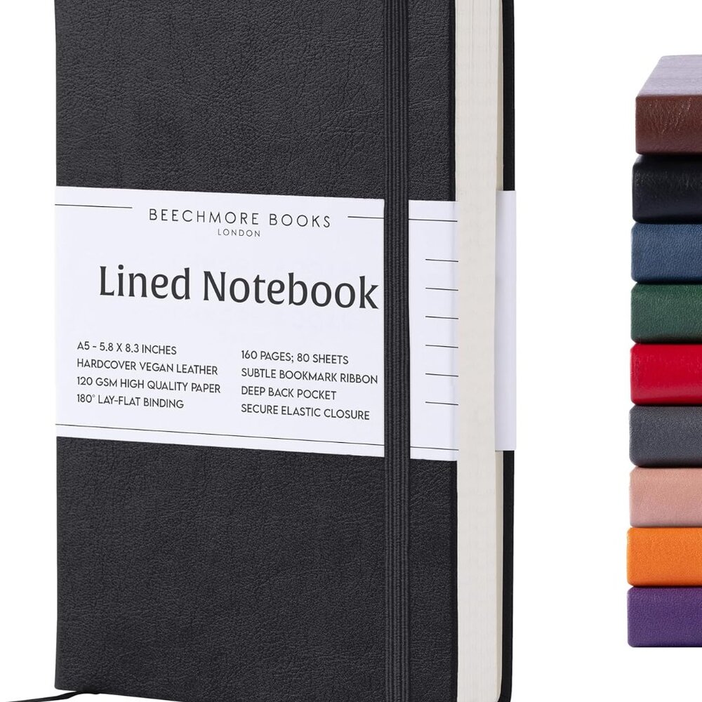 Lined Journal Notebook, 5.8 x 8.3 inch, A5 160 Lined Pages, Hardcover Leather